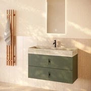 Muebles Murcia badmeubel ribbelfront 100cm legergroen met White Travertin wastafel met kraangat