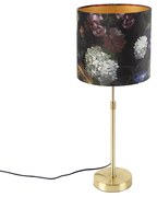 Stoffen Tafellamp goud/messing met velours kap bloemen 25 cm - Parte Klassiek / Antiek E27 cilinder / rond rond Binnenverlichting Lamp