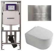 QeramiQ Dely Swirl Toiletset - 36.3x51.7cm - Geberit UP320 inbouwreservoir - met Burda frame - 35mm zitting - steel bedieningsplaat - rechthoekige knoppen - wit glans 0701131/SW706195/SW1000767/SW1026256