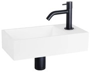 Differnz Solid fonteinset - 36x18.5x9cm - Rechthoek - 1 kraangat - Gebogen zwart matte kraan - Solid surface Wit 38.402.28