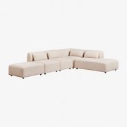 4-delige Modulaire Hoekbank Met Chaise Longue Rechts En Fogler Poef Chenille Crème Beige - Sklum