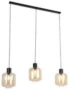 Design hanglamp zwart met amber glas 3-lichts 161,5 cm - Qara