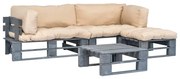 vidaXL 4-delige Loungeset pallet met zandkleurige kussens hout