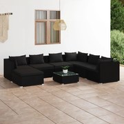 vidaXL 8-delige Loungeset met kussens poly rattan zwart