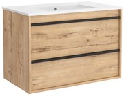 Muebles Resh badkamermeubel eiken 80cm met witte wastafel zonder kraangat