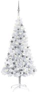 vidaXL Kunstkerstboom met LED's en kerstballen 120 cm PET zilverkleur