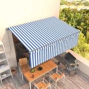 vidaXL Luifel handmatig uittrekbaar met rolgordijn 4,5x3 m blauw wit