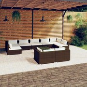 vidaXL 10-delige Loungeset met kussens poly rattan bruin