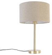 Klassieke tafellamp messing met kap lichtbruin 35 cm - Simplo