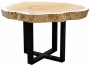Boomstamtafel 100xH75 cm rond roestvrij stalen poten - bladdikte 9 cm