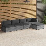 vidaXL 5-delige Loungeset met kussens poly rattan grijs