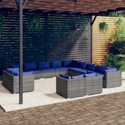 vidaXL 13-delige Loungeset met kussens poly rattan grijs