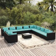 vidaXL 12-delige Loungeset met kussens poly rattan zwart