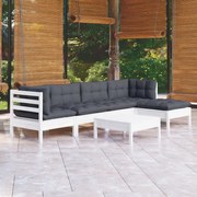 vidaXL 6-delige Loungeset met kussens grenenhout wit