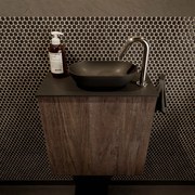 Mondiaz Fowy toiletmeubel 50cm dark brown met zwarte waskom rechts en kraangat