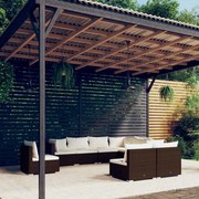 vidaXL 9-delige Loungeset met kussens poly rattan bruin