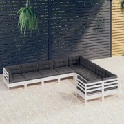 vidaXL 9-delige Loungeset met kussens grenenhout wit