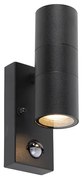 Buitenwandlamp met bewegingsmelder zwart 2-lichts met bewegingssensor IP44 - Duo Modern GU10 IP44 Buitenverlichting cilinder / rond