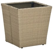 vidaXL Salontafel 41,5x41,5x44 cm poly rattan en gehard glas beige