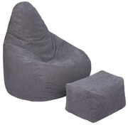 Highback Zitzak Stoel incl. Poef Corduroy Stof - Charcoal