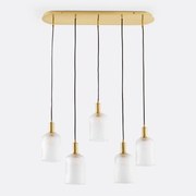 Hanglamp in messing en geribbeld glas, Bogota