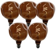Set van 5 E27 dimbare LED lampen T125 bruin 4W 120 lm 1800K
