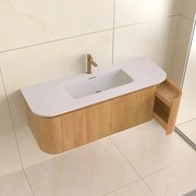 Lambini Designs Eleganza rond badmeubel 120cm acacia met ribbelfront en wastafel met kraangat