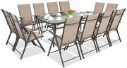 Stalen dining tuinmeubels Modena/Rosario voor 12 personen met grote tafel 200 cm Garden Point bruin