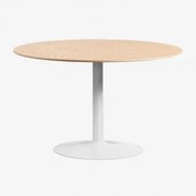 Ronde Eettafel Van Mdf En Ijzer Yvetta Eikenhout & Ø120 Cm & Wit - Sklum