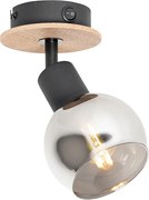 Art Deco spot zwart met smoke glas en hout - Vidro