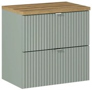 Comad Reed Green badmeubel ribbelfront 60cm met 2 lades en eiken toppaneel