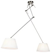 Stoffen Eettafel / Eetkamer Hanglamp staal met plisse kappen crème 35 cm 2-lichts - Blitz Klassiek / Antiek E27 cilinder / rond rond Binnenverlichting Lamp