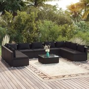 vidaXL 10-delige Loungeset met kussens poly rattan zwart