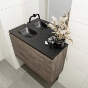 Mondiaz Olan 80cm toiletmeubel dark brown met wastafel urban links geen kraangat