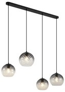 Art Deco hanglamp zwart met smoke glas langwerpig 4-lichts - Bao