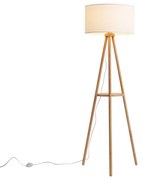 Scandinavische vloerlamp hout met stoffen kap wit - Lou
