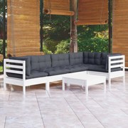 vidaXL 6-delige Loungeset met kussens grenenhout wit