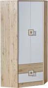 Hoekkledingkast Tolfere 102, Wit, Licht eiken, 190x87x87cm, 83.61 kg, Kledingkast deuren: Met scharnieren, Aantal planken: 3, Aantal planken: 3