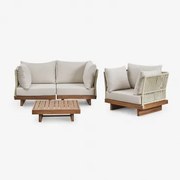 Woonkamerset Met 2-delige Modulaire Bank Met 2 Hoekstoelen, Salontafel En Fauteuil In Acaciahout Dailin Acacia Bruin - Sklum