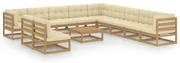 vidaXL 12-delige Loungeset met kussens massief grenenhout honingbruin