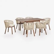 Uitschuifbare Eettafelset Karvia 100-160x100 Cm En 6 Eetkamerstoelen Van Acaciahout En Gevlochten Touw Capri Beige – Crème - Sklum