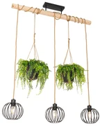 Eettafel / Eetkamer Landelijke hanglamp zwart met hout 3-lichts - Yura Landelijk E27 Binnenverlichting Lamp