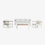 Tuinset Met 3-zitsbank, 2 Fauteuils En Salontafel In Aluminium En Lipov Acaciahout Gardenia Wit - Sklum