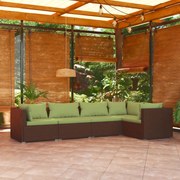 vidaXL 5-delige Loungeset met kussens poly rattan bruin