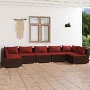 vidaXL 7-delige Loungeset met kussens poly rattan bruin