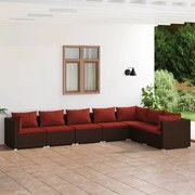 vidaXL 7-delige Loungeset met kussens poly rattan bruin