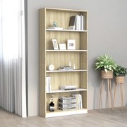 vidaXL Boekenkast met 5 schappen 80x24x175cm bewerkt hout wit en eiken