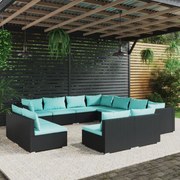 vidaXL 11-delige Loungeset met kussens poly rattan zwart