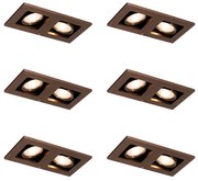 Set van 6 Inbouwspot donkerbrons rechthoekig 2-lichts draai en kantelbaar - Qure GU10 Binnenverlichting Lamp