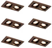 Set van 6 Inbouwspot donkerbrons rechthoekig 2-lichts draai en kantelbaar - Qure GU10 Binnenverlichting Lamp